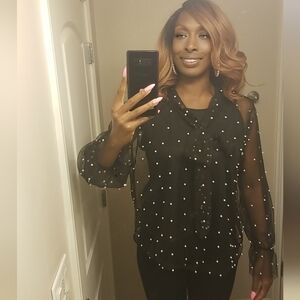 🖤Black Beautiful Sheer & Pearl Blouse